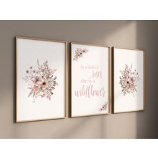 Ninastore Kır Çiçeği Fidanlık Baskısı: Allık Pembesi Çiçekli, Bohem Duvar Sanatı