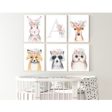 Ninastore Orman Hayvanları Kreş Sanat Baskıları: Çiçekli Taç Dekoru