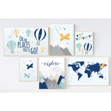 Ninastore Macera Bekliyor Kreş Baskıları: Uçak, Dünya Haritası, Dağlar