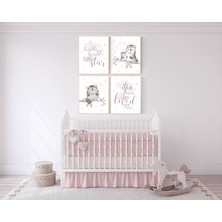 Ninastore Pembe Baykuş Bebek Odası Baskısı: Parıldayan Yıldız Kız Odası Dekoru