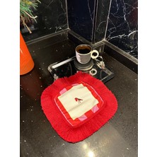 Karam Home Kuş Desenli Püsküllü Kokteyl & Sunum Peçetesi – Kırmızı Pembe, 4 Kenar Kırmızı Püskül