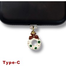 Bsb Noel Yılbaşı Yeni Yıl Figürlü Telefon Charm Şarj Portu Toz Tıpası Toz Tıkacı Type-C IP6516