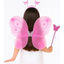 Pembe Kelebek Kız Seti – 50 cm Kelebek Kanadı, Taç ve Asa