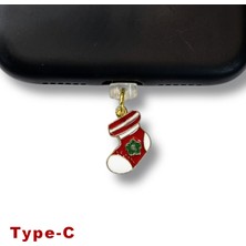 Bsb Noel Yılbaşı Yeni Yıl Figürlü Telefon Charm Şarj Portu Toz Tıpası Toz Tıkacı Type-C IP6512