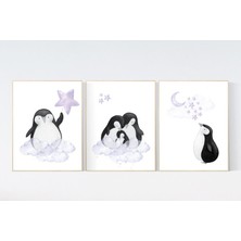 Ninastore Penguen Kreş Sanat Baskıları: Mor Arktik Hayvanlar Dekoru