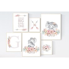 Ninastore Fil Çocuk Odası Sanat Baskıları: Bohem Çiçekli Kız Odası Dekoru