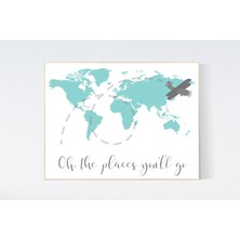 Ninastore Teal Dünya Haritası Kreş Sanatı: Seyahat Temalı Poster