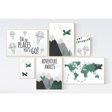 Ninastore Macera Bekliyor Çocuk Odası Dekoru: Uçak Dünya Haritası Baskıları