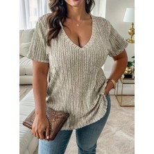 Arben Boutique 22KADIN Kısa Kollu V Yaka Fitilli Kaşkorse Bluz