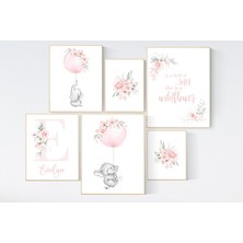 Ninastore Fil Çiçekli Çocuk Odası Dekoru: Allık Pembesi Çiçek Desenleri