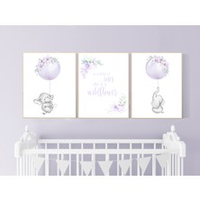 Ninastore Mor Fil Çocuk Odası Dekoru: Kır Çiçeği Balon Baskısı