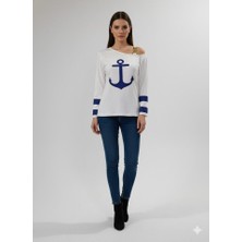 Tua Moda Kadın Uzun Kollu Kayık Yaka Omuz Dekoltesi ve Toka Detaylı Bluz