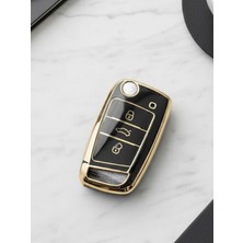 Lanitra Volkswagen Skoda Seat Golf 7 Polo Tiguan Superb Octavia Leon Cupra 3 Buton Nano Anahtar Kılıfı Gold