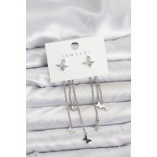 Mç Plus Erb Kelebek Model Gümüş Renk Pirinç Sallantılı Kadın Küpe