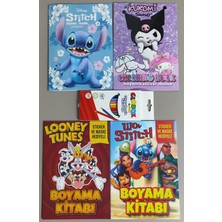 Ada Çanta Kırtasiye 4 Adet Stickerli Boyama Kitabı ve 12 Li Kuru Boya Kalemi (Stitch(M)/kuromi/stitch(B)/looneytunes)