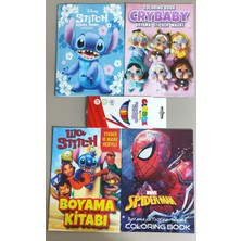 Ada Çanta Kırtasiye 4 Adet Stickerli Boyama Kitabı ve 12 Li Kuru Boya Kalemi (Stitch(M)/crybaby/stitch(B)/örümcek Ad.)