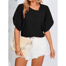 Ahes Shopping Kadın Kısa Kollu Yaka ve Kol Detay Jesica Bluz