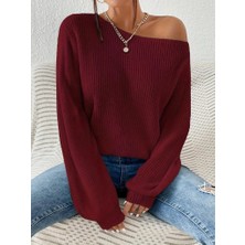 Arben Boutique Kadın Uzun Kollu Tek Omuzu Açık Detaylı Triko Bluz