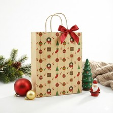 Repro Design Yılbaşı Hediye Çantası Kraft 19X26 cm | 2'li Set Noel Temalı Dayanıklı Çanta (M4 Model)