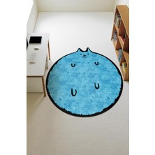 Dolce Mariee Kedi Desenli Yuvarlak Dijital Baskı Kaymaz Tabanlı Halı H0395