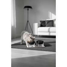 GOBYPET Ahşap Sabit Tabanlı 2'li Mama ve Su Kabı