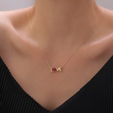 Vaoov 925 Ayar Gümüş Love Yazılı Renkli Kalp Taşlı Kolye