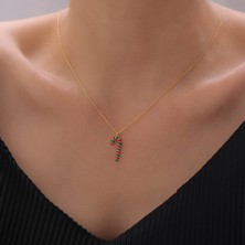 Vaoov 925 Ayar Gümüş Mineli Yılbaşı Baston Şekeri Kolye