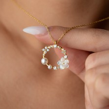 Vaoov 925 Ayar Gümüş Sedef Taşlı Incili Kolye