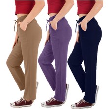 ASN Concept Kadın Viskon Kumaş 3'lü Paket Lacivert/mor/kahve Eşofman Altı (Büyük Beden Seçeneğiyle)