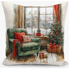 Filamente Çift Taraflı Dijital Baskı Kırlent Kılıfı Yılbaşı / Kış Manzarası / Christmas Desenli