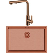 Crauf Stella 4454 Pvd Bakır 50×40 El Yapımı Eviye-Attivo 4070 Bakır Spralli̇ Batarya Seti