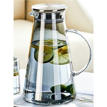 Borosilikat Cam Metal Kapaklı Lüks Sürahi 1900 ml (Füme) Esk