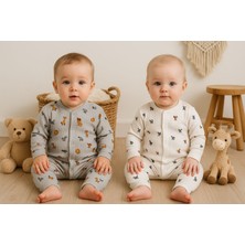 Aki Moda Kidserkek Bebek Yeni Doğan Pamuklu Animal Desenli 2li Yeni Doğan Bebek Tulum Takım