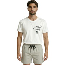 Color Luxe Eskiz Ahşap Yön Tabelası Baskılı Minimalist Tasarım Premium Erkek Tişört