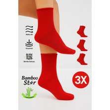 Bambu Kadın Kırmızı Lastiksiz Soket Dikişsiz Premium Çorap 3'lü Paket Sıkmayan Çorap / Iz Bırakmaz