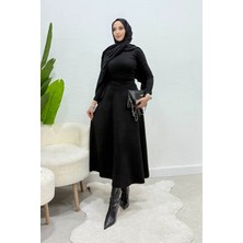 Tesettür Diyarı Kışlık Süet Tesettür Etek- Siyah