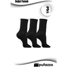 Pufazzo Kadın Siyah Spor Çorap 3'lü Set - Doğal Pamuk, Dikişsiz, Havlu Taban Soket Çorap