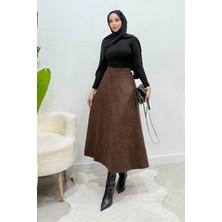 Tesettür Diyarı Kışlık Süet Tesettür Etek- Acı Kahve