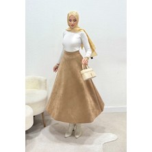 Tesettür Diyarı Kışlık Süet Tesettür Etek- Taba