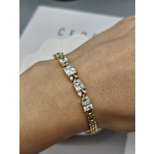 Duru Aksesuar Vip Seri Gold Renk Kare Zirkon Taşlı Tasarım Bileklik