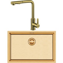 Crauf Stella 4454 Pvd Altın 50×40 El Yapımı Eviye-Attivo 4070 Altın Spralli̇ Batarya Seti