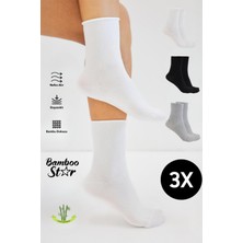Bambu Kadın Lastiksiz Soket Dikişsiz Premium Çorap 3'lü Asorti Paket Sıkmayan Çorap/ Iz Bırakmaz