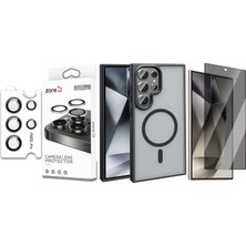 Vendas Galaxy S25 Ultra Kılıf M-safe Şarj Özellikli Mat Arka Yüzey Zore Sio Kapak + Safir Kamera Lens + Hayalet Ekran Koruyucu