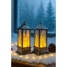 Deco Elit LED Işıklı Noel Feneri 2’li Set – Kardan Adam  & Çam Ağacı Temalı Dekoratif Yılbaşı Lambası 14 cm