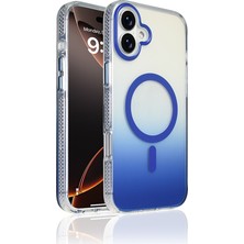 iPhone 16 Plus Kılıf M-Safe Şarj Özellikli Transparan Renk Geçişli Zore Toros Kapak - Mavi