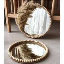 Elioure Bej Pampaş 2'li Ayna Boncuklu Duvar Süsü, Şık ve Doğal Dekor.