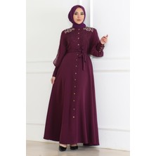 Düğme Detaylı Elbise Mürdüm 6118
