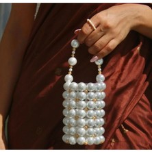 Ravinity Altın Boncuk Detaylı Mini Silindir Inci Çanta