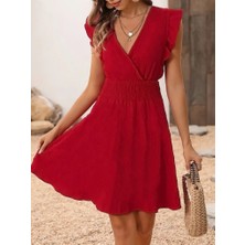 Bosel Kadın Kısa Kollu Kruvaze Yakalı Beli Lastikli Aerobin Elbise