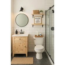 Banyo Dolabı-Ayaklı Tek Kapaklı- Doğal Ahşap Masif Ladin Çam-60 Cm-Aynalı